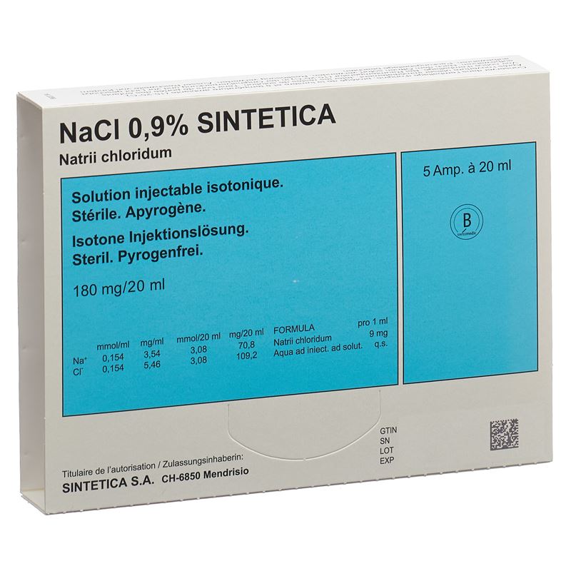 NACL 0.9% Sintetica 180 mg/20ml 20ml Amp 5 Stk